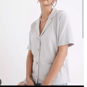 Madewell Camp Shirt Womens Size 1X Knit Lightspun Light Blue Button Up New NF804